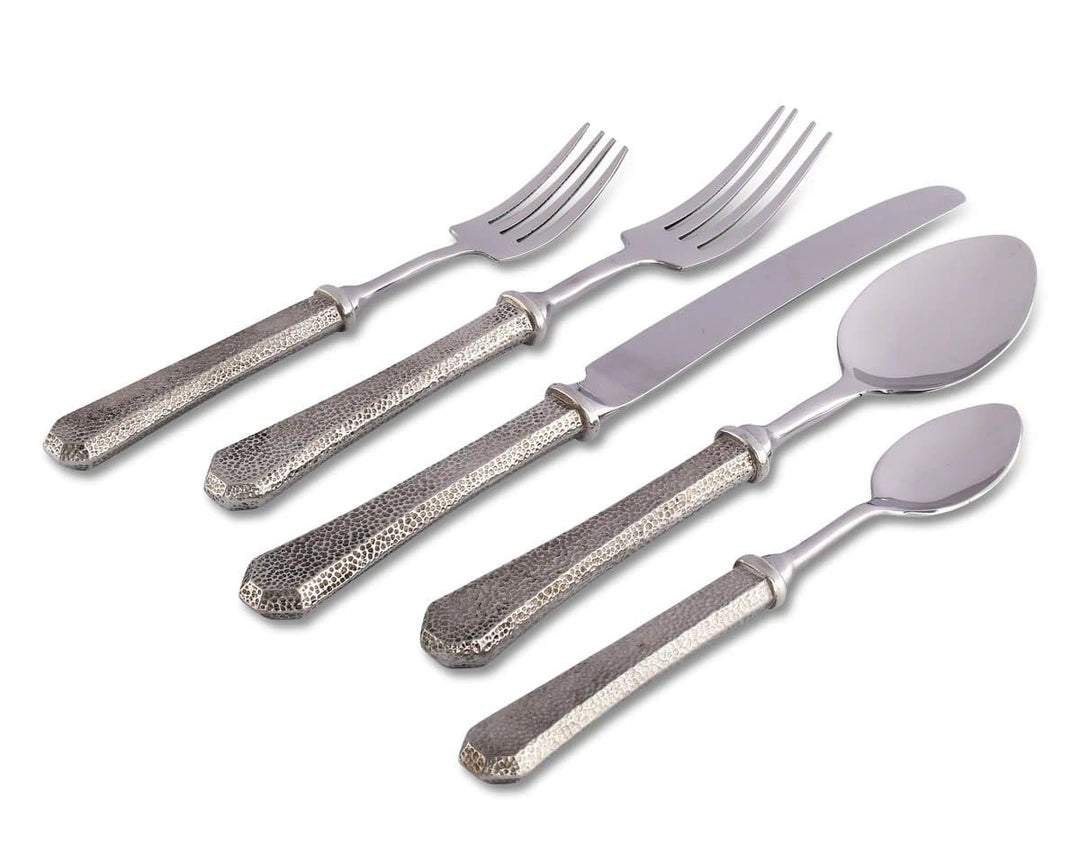 Hammered pewter and stainless 5-piece flatware - Coastal Compass Home Decor