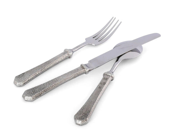 5 piece silverware set - Hammered pewter handles and stainless steel heads - Coastal Compass Home Decor