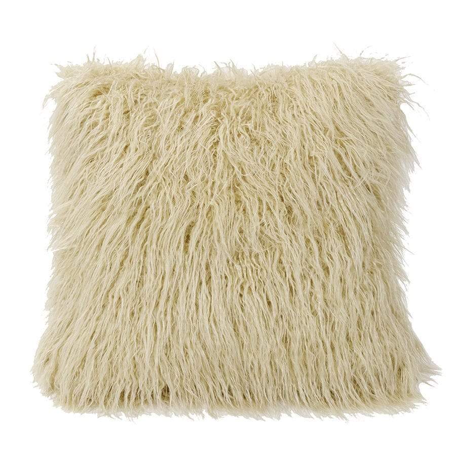 Mongolian Faux Fur Throw Pillow in Cream