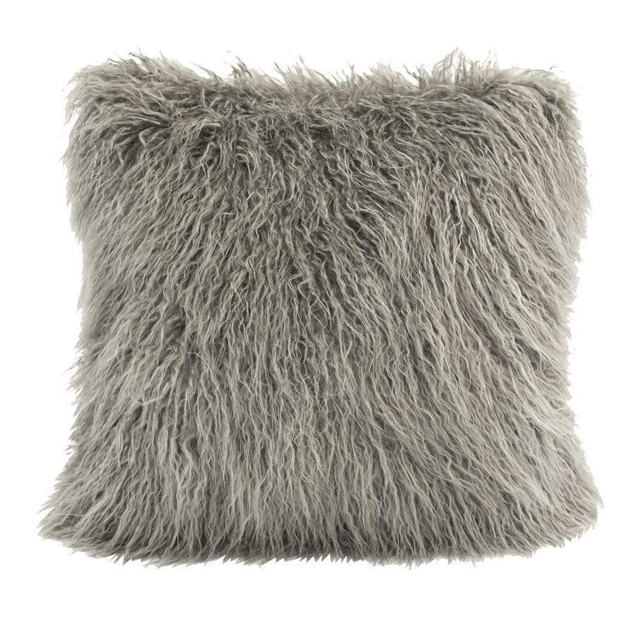 Grey Mongolian Faux Fur Throw Pillow - Faux Fur - Grey - Coastal Compass Home Decor