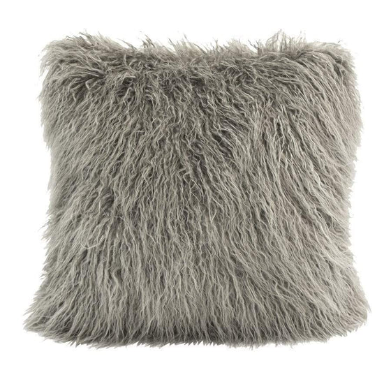 Grey Mongolian Faux Fur Throw Pillow