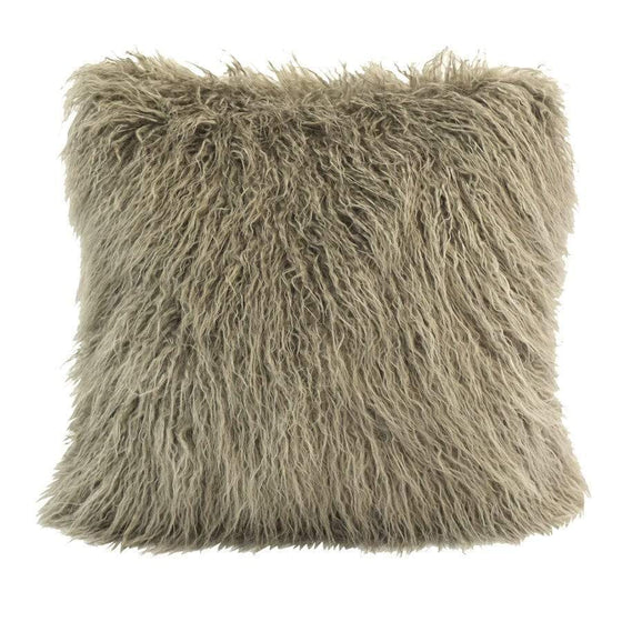taupe mongolian faux fur throw pillow