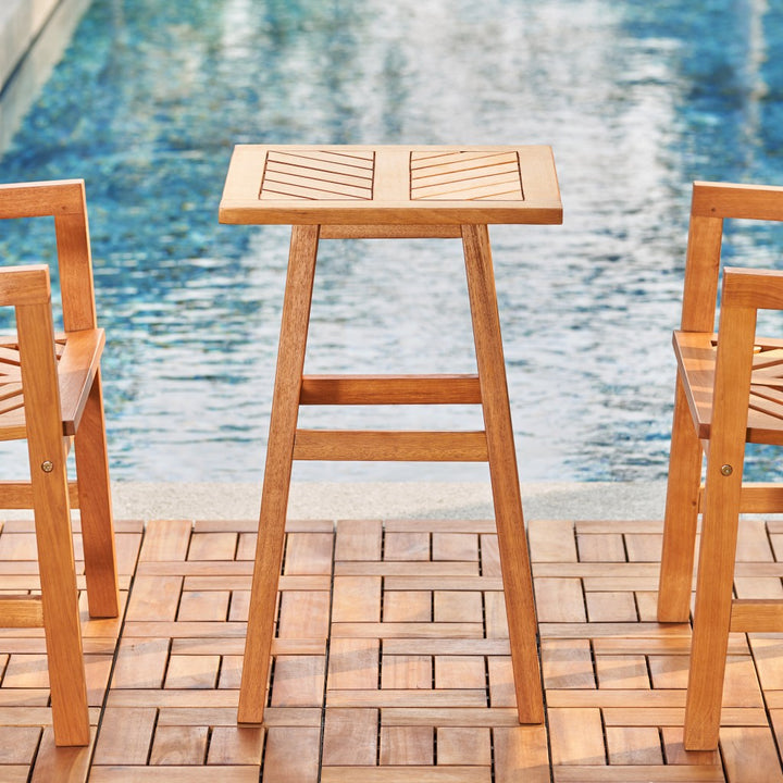 Natural Wood Small Patio Table & Chairs - Coastal Compass Home Decor