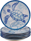 Deep blue sea coastal melamine dinnerware salad plates with turtle. Coastal Compass Home Decor