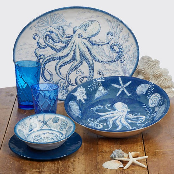 Deep Blue Sea Oceanic Serving Bowl & Platter - Coastal Compass Home Decor