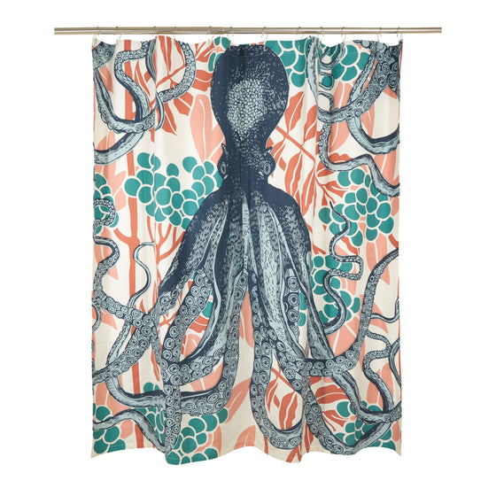 Octopus Bloom Coastal Shower Curtain - Beach Bath Decor - Coastal Compass Home Decor