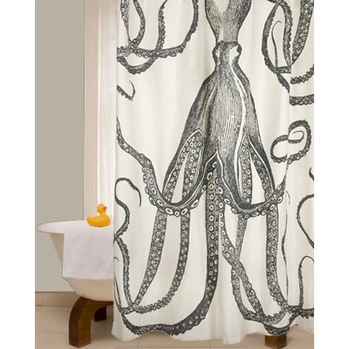 Octopus Coastal Cotton Shower Curtain - Coastal Bath Decor - Coastal Compass Home Decor