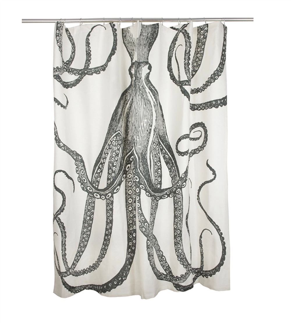 Octopus Coastal Cotton Shower Curtain - Coastal Bath Decor - Coastal Compass Home Decor