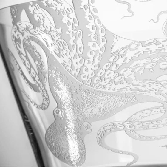 Octopus engraved serving bowl detail. Handmade. Coastal Compass Home Decor