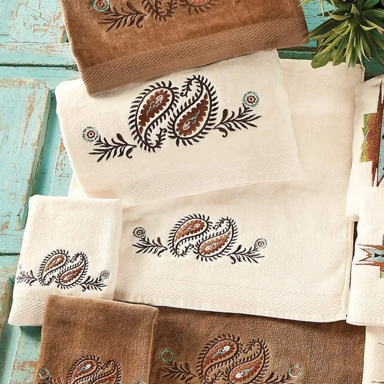 Paisley Embroidered Bathroom Towels in Cream