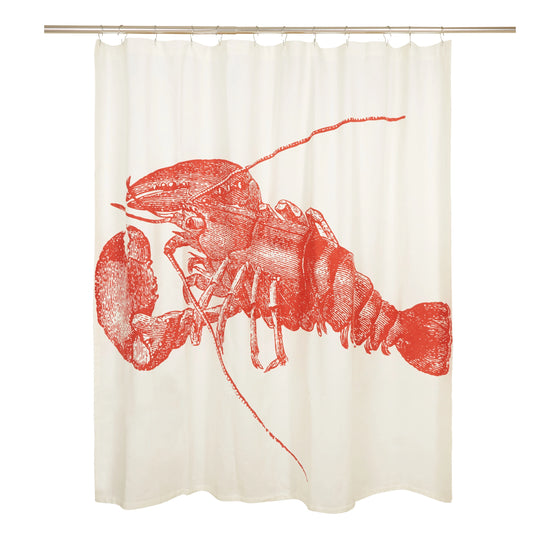 Red Lobster Cotton Shower Curtain - Coastal Bath Decor - Coastal Compass Home Decor