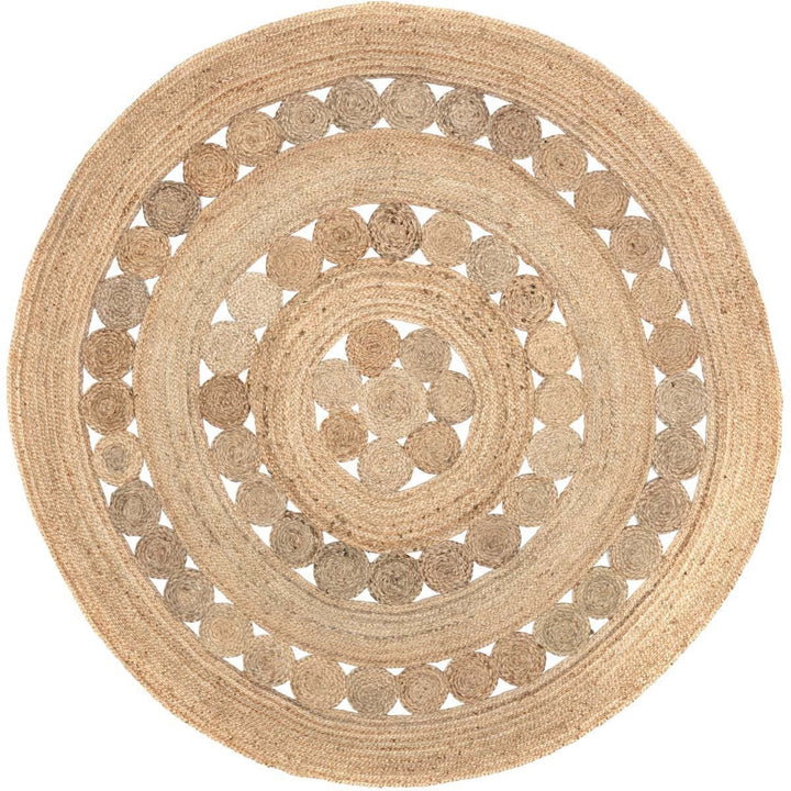 Coastal boho 8' round jute area rug