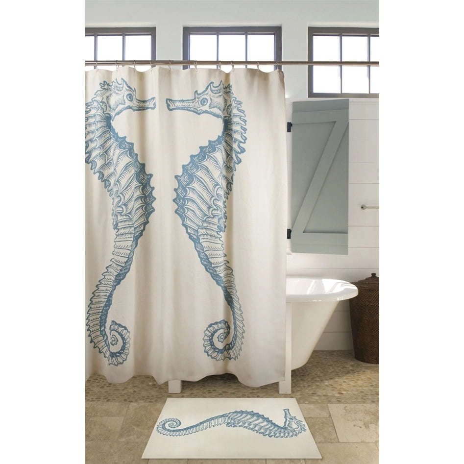 Seahorse Coastal Cotton Shower Curtain - Coastal bath decor - Coastal Compass Home Decor