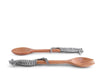 Pewter seahorses on Acacia wood salad serving set - Coastal kitchen utensils - Coastal Compass Home Decor