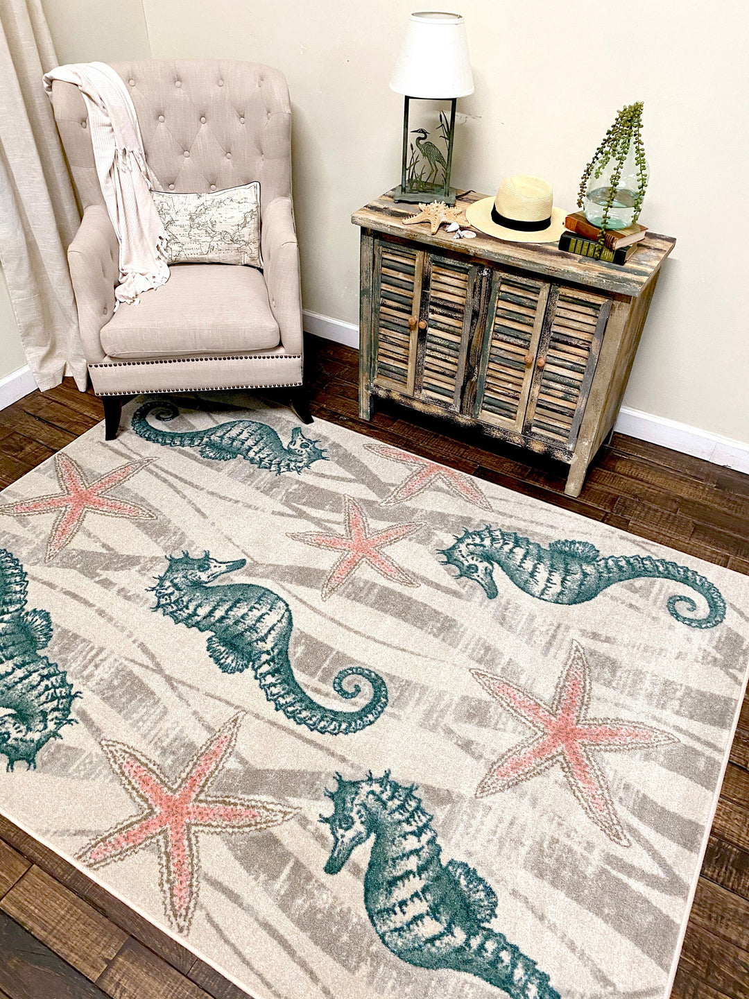 Fairpoint Sea Rug Seahorse & Starfish Area Rugs | Beach Rugs | Coastal Compass Decor ...
