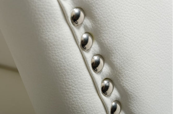 White Faux Leather Upholstered Dining Chair Detail - White Furniture - Coastal Compass Home Decor