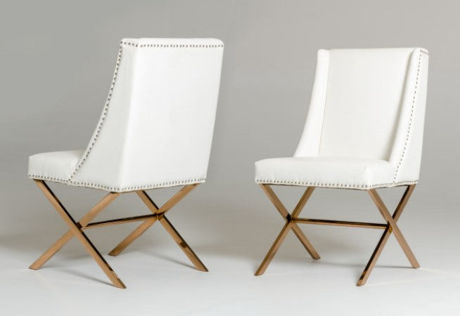 White Faux Leather Side Chairs - White dining furniture - The Coastal Compass Home Decor