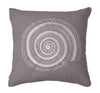 Grey coastal accent pillow with embroidered sea shell. The Coastal Compass Home Decor