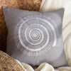 white and taupe embroidery over grey coastal throw pillow. Coastal Compass Home Decor
